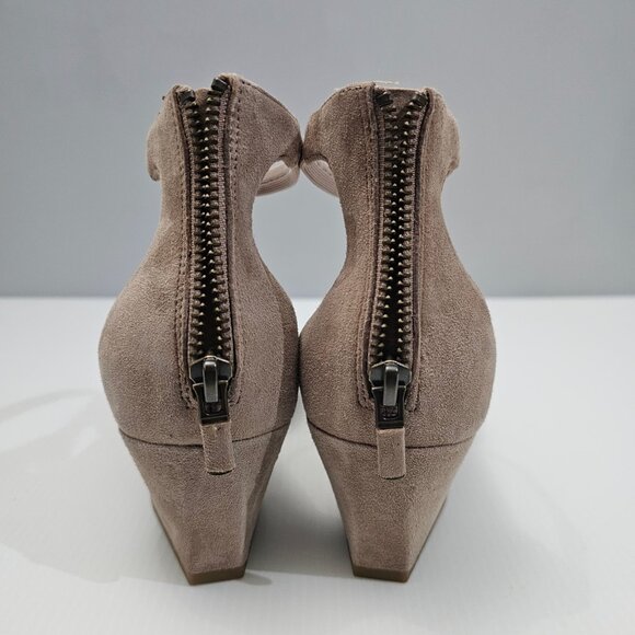 Eileen Fisher Veery Heel Pump Ankle Strap Zip Earth Tan Suede Size 8 NEW - Picture 11 of 16